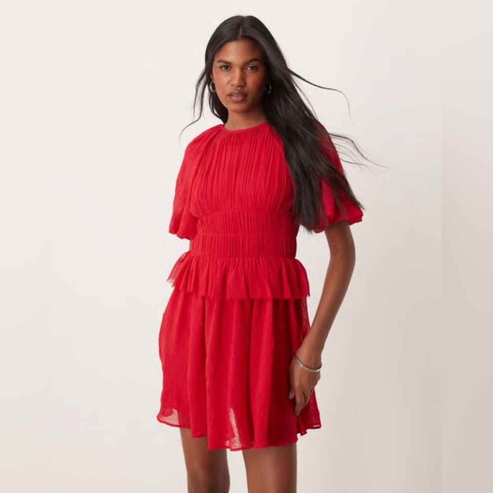 ASOS Red Mini Dress with Pleated Bodice